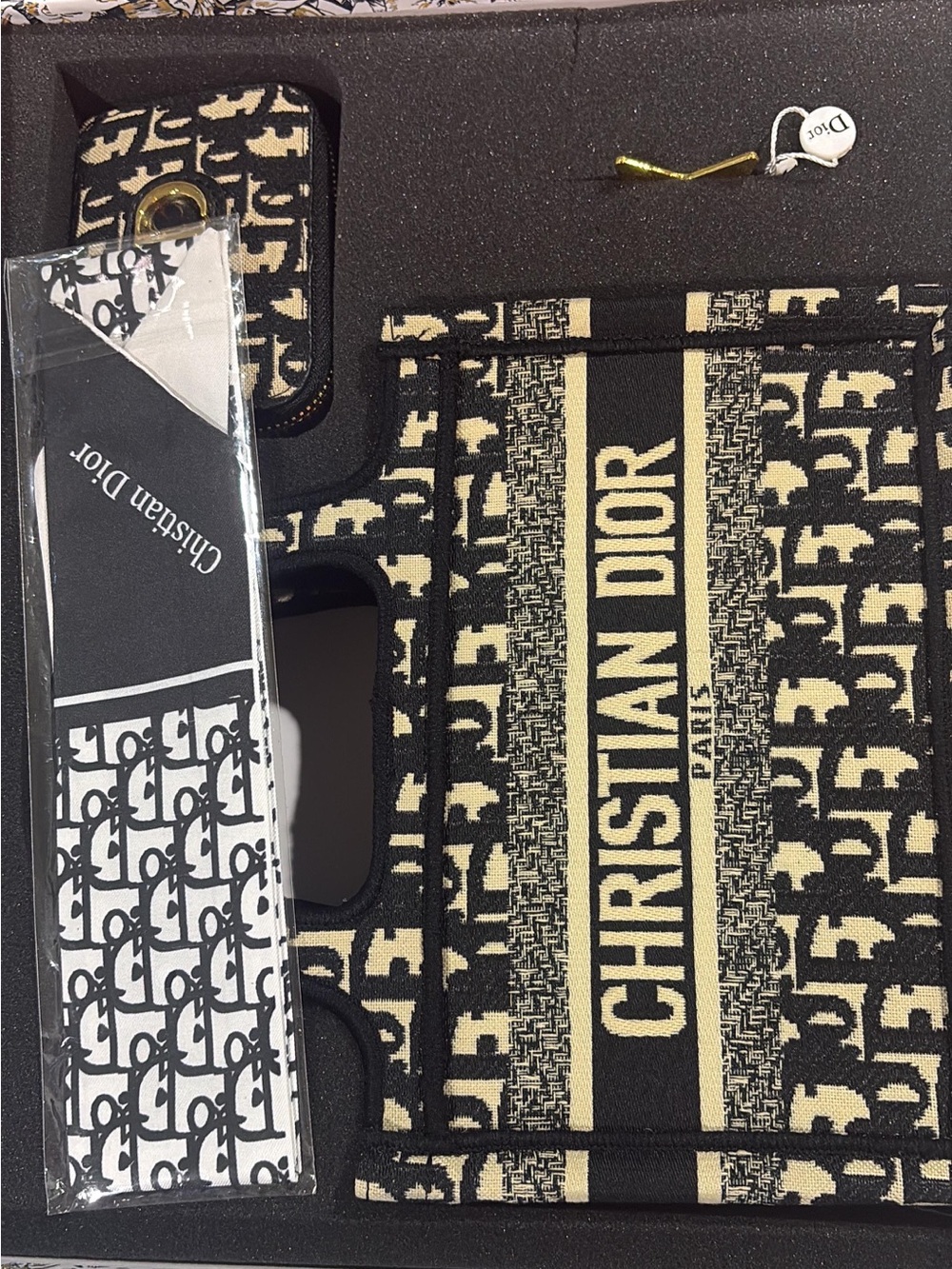 Dior Black and Beige Monogram Canvas Phone Case Set